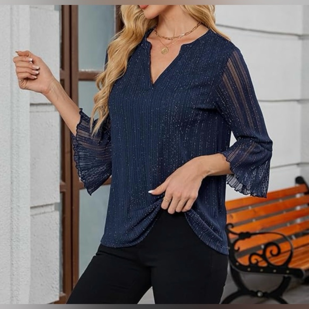 Elegant Navy Blue Women's Top - Picture 3 of 4